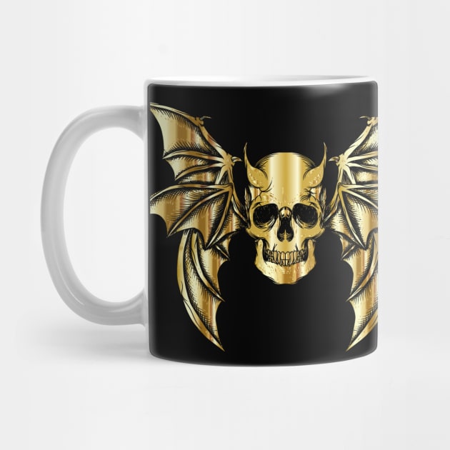 Gold Horned Bat Skull with Wings Design by TF Brands